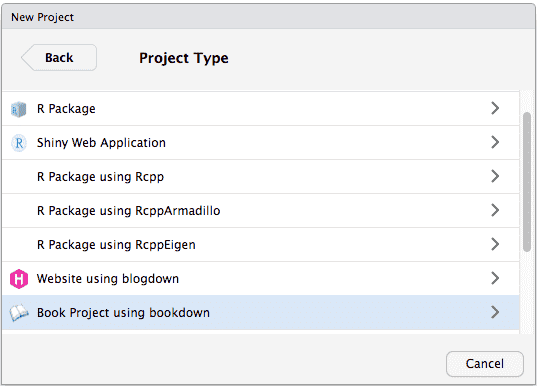 Create a bookdown project in RStudio.