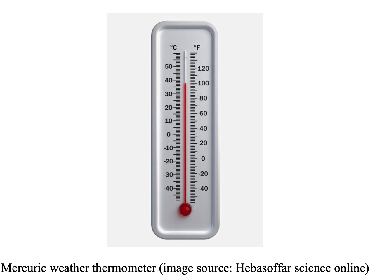 A mercuric weather thermometer.