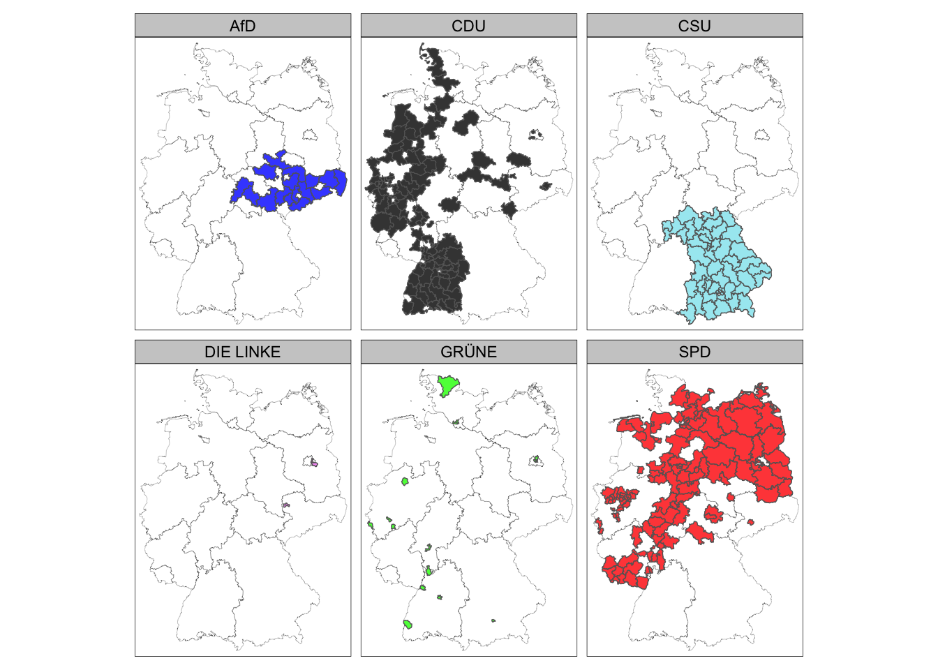 Where political parties won Erststimmen seats