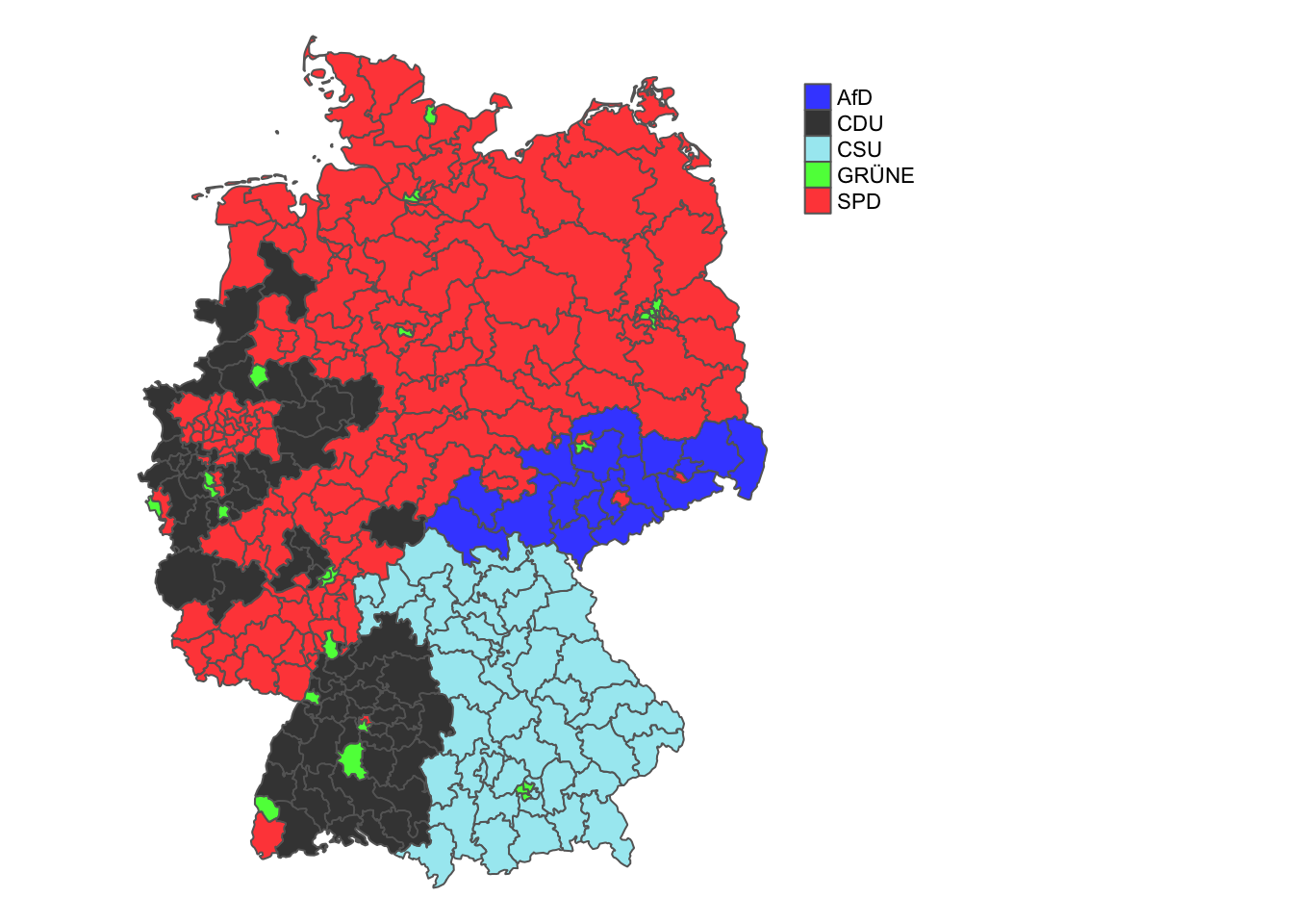 Which party got the most Zweitstimmen in each constituency