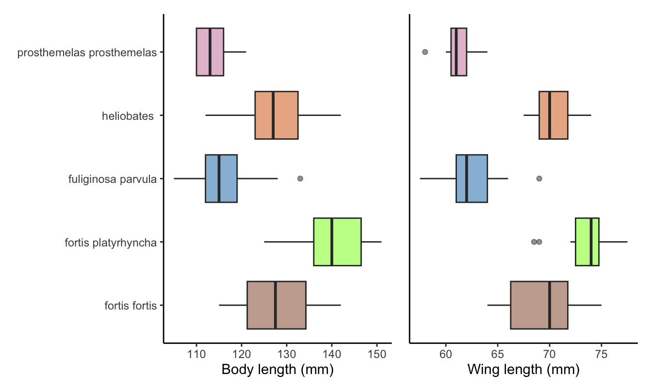 Body and wing lengths for the five species from Isabela Island