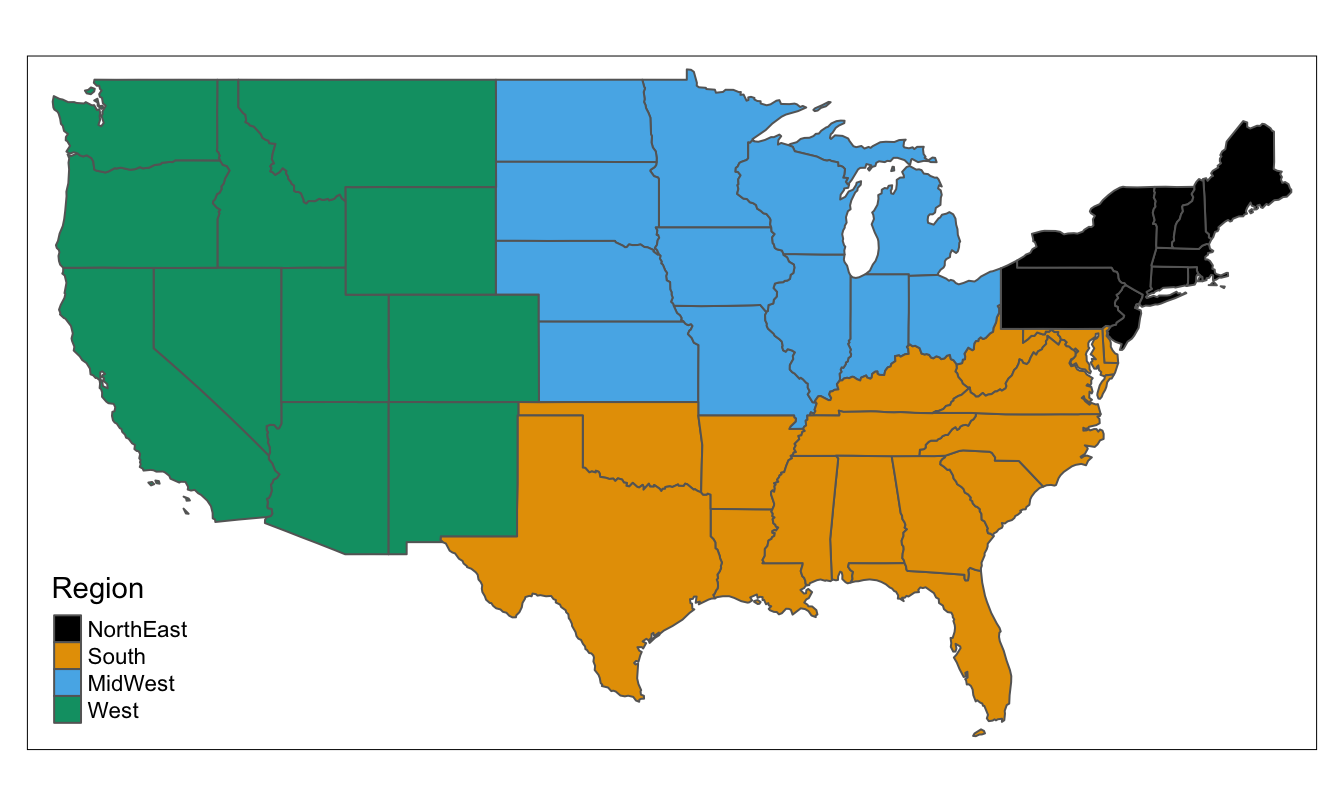 The four US regions defined by the Census Bureau