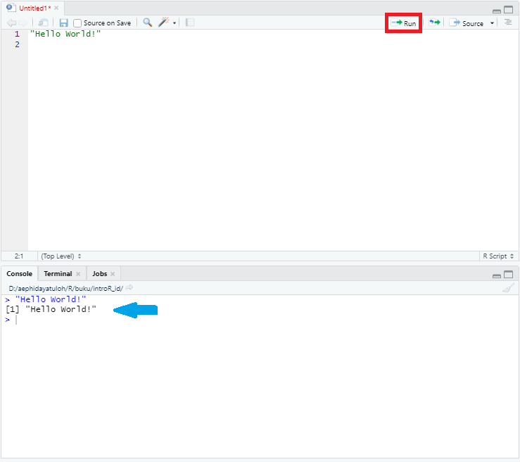 Menuliskan Hello World di R