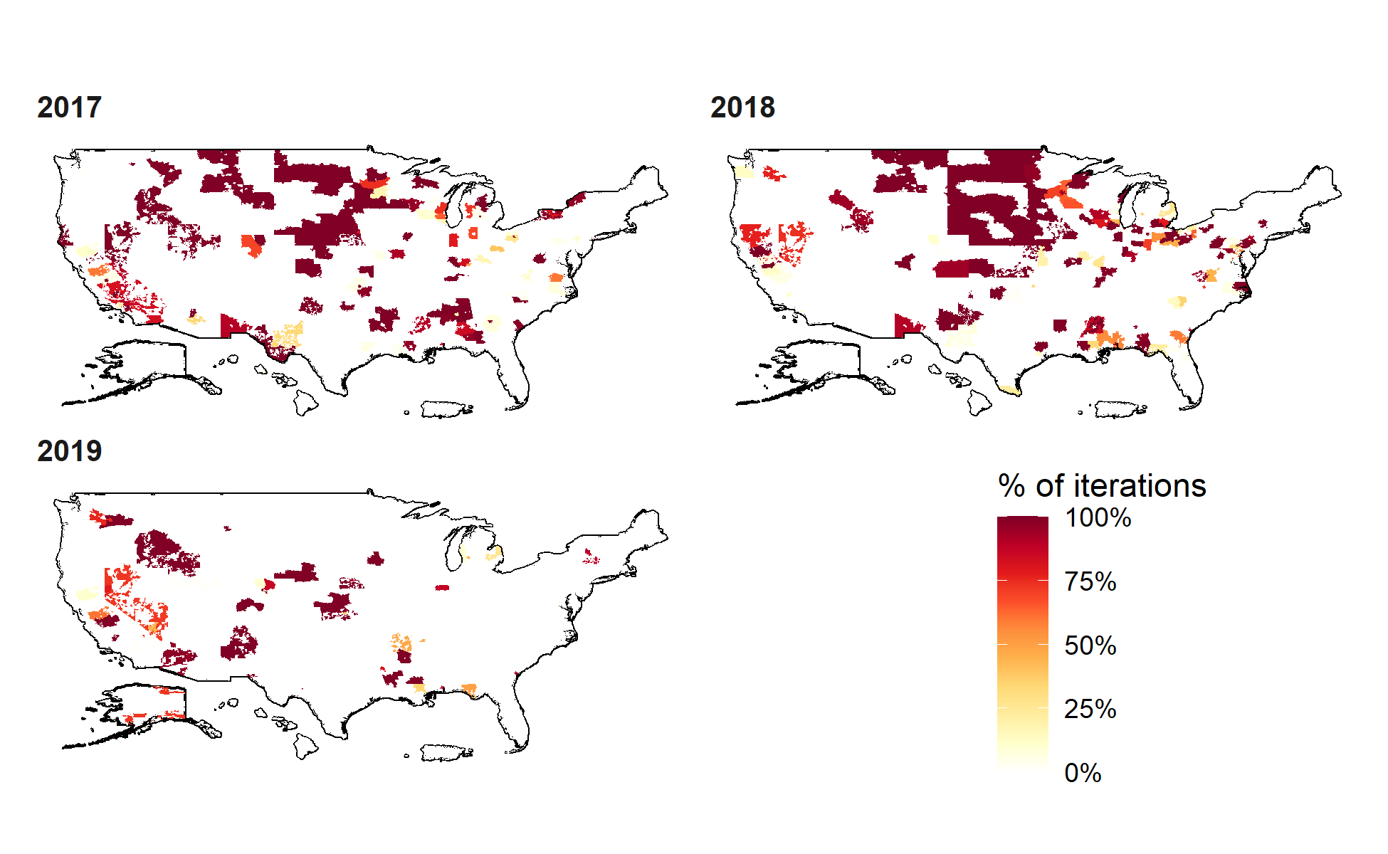 Distribution of confirmed positive blood donations by month for West Nile virus and Zika virus in 2017, 2018, and 2019.