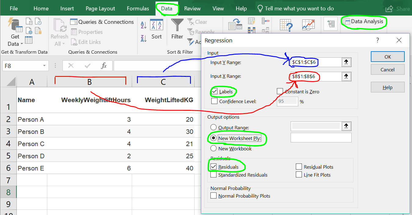 How to configure your OLS linear regression in Excel
