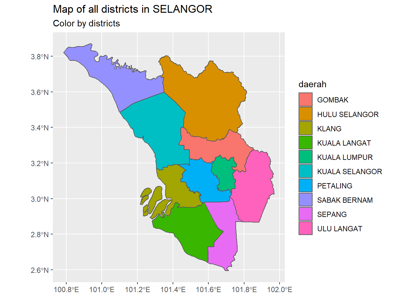 Map of all districts in SELANGOR