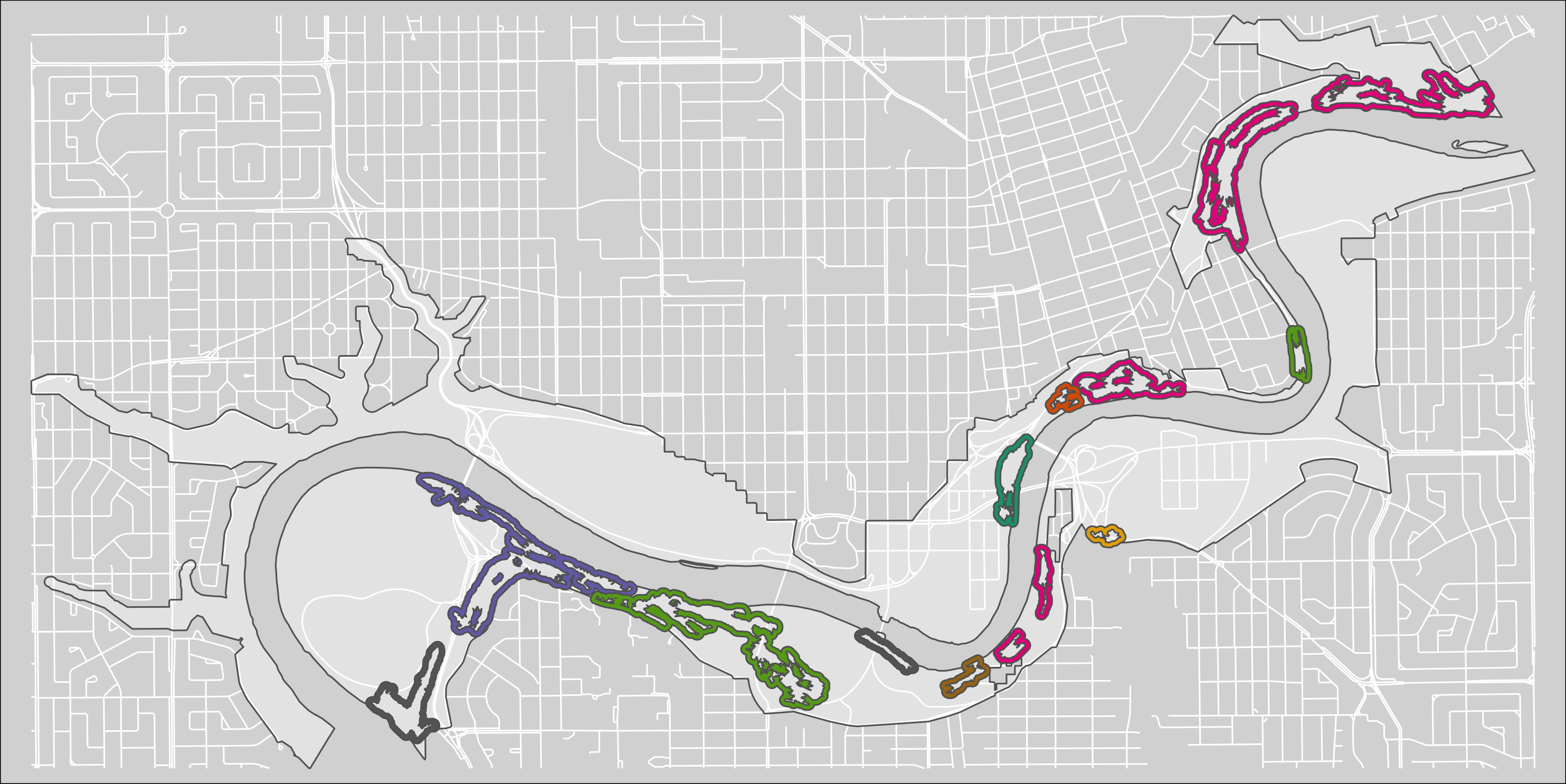 Clusters of pinch-points with a 30m exterior buffer.