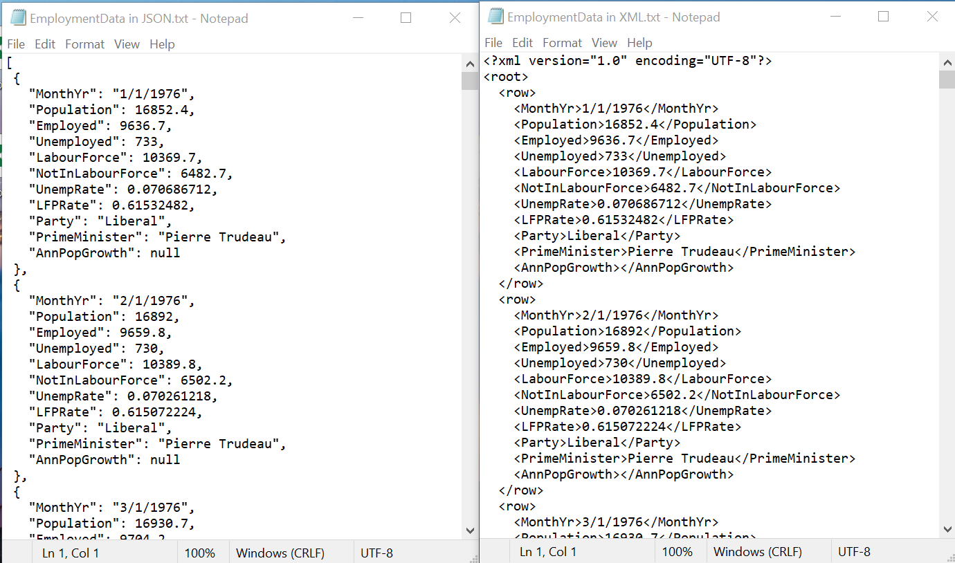 XML and JSON file in Notepad