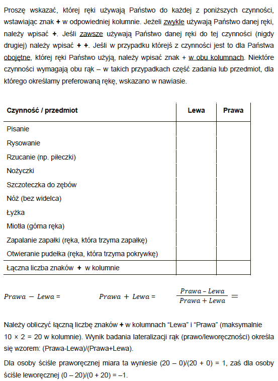 Kwestionariusz lateralizacji rąk