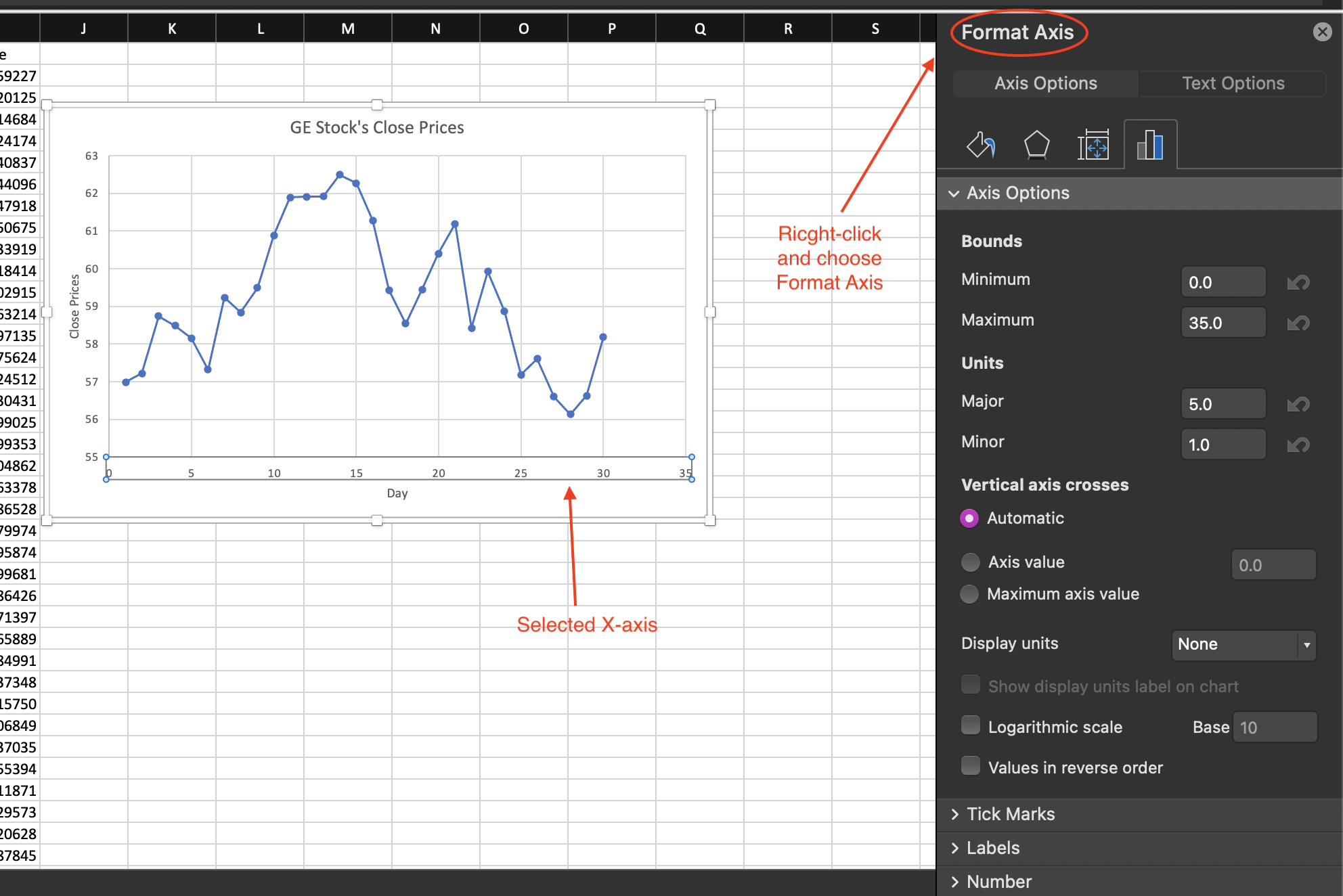 A screenshot of the Format Axis options.