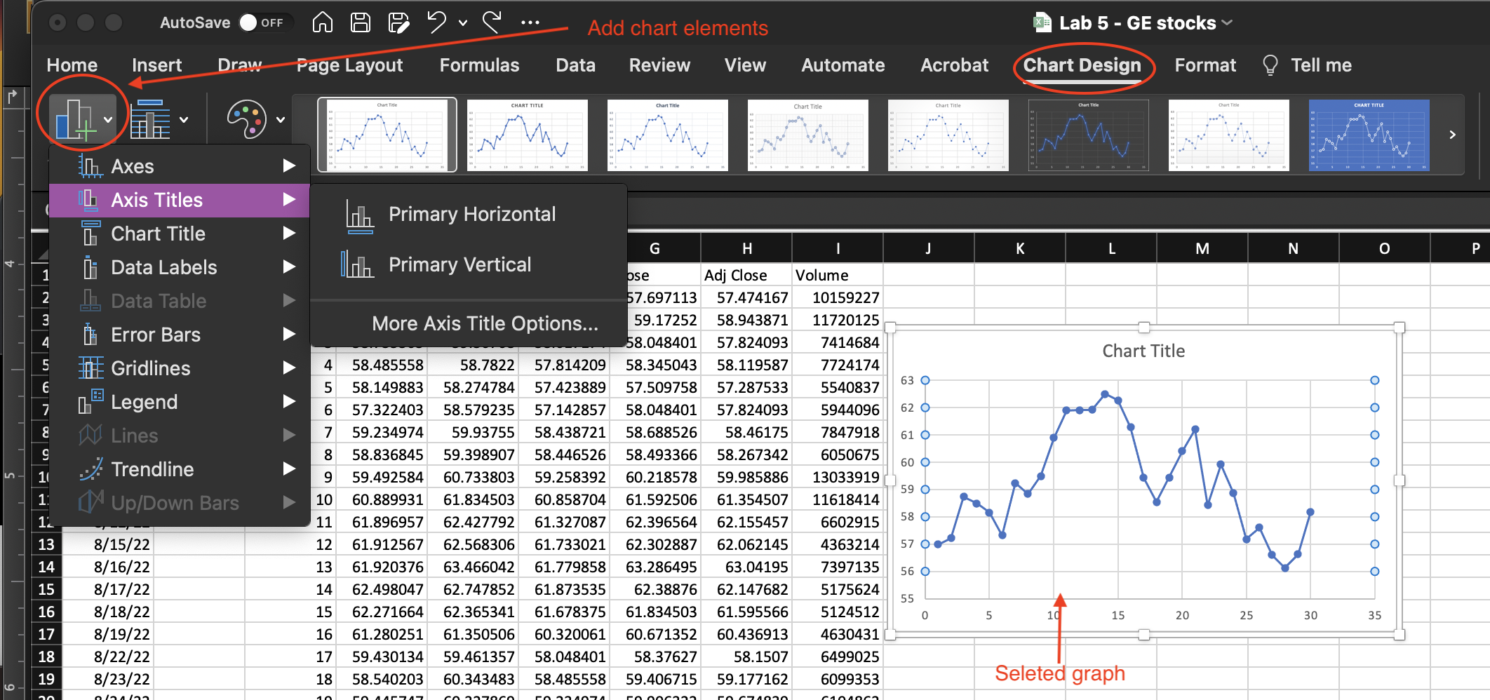 A screenshot of the adjustment options for the chart.