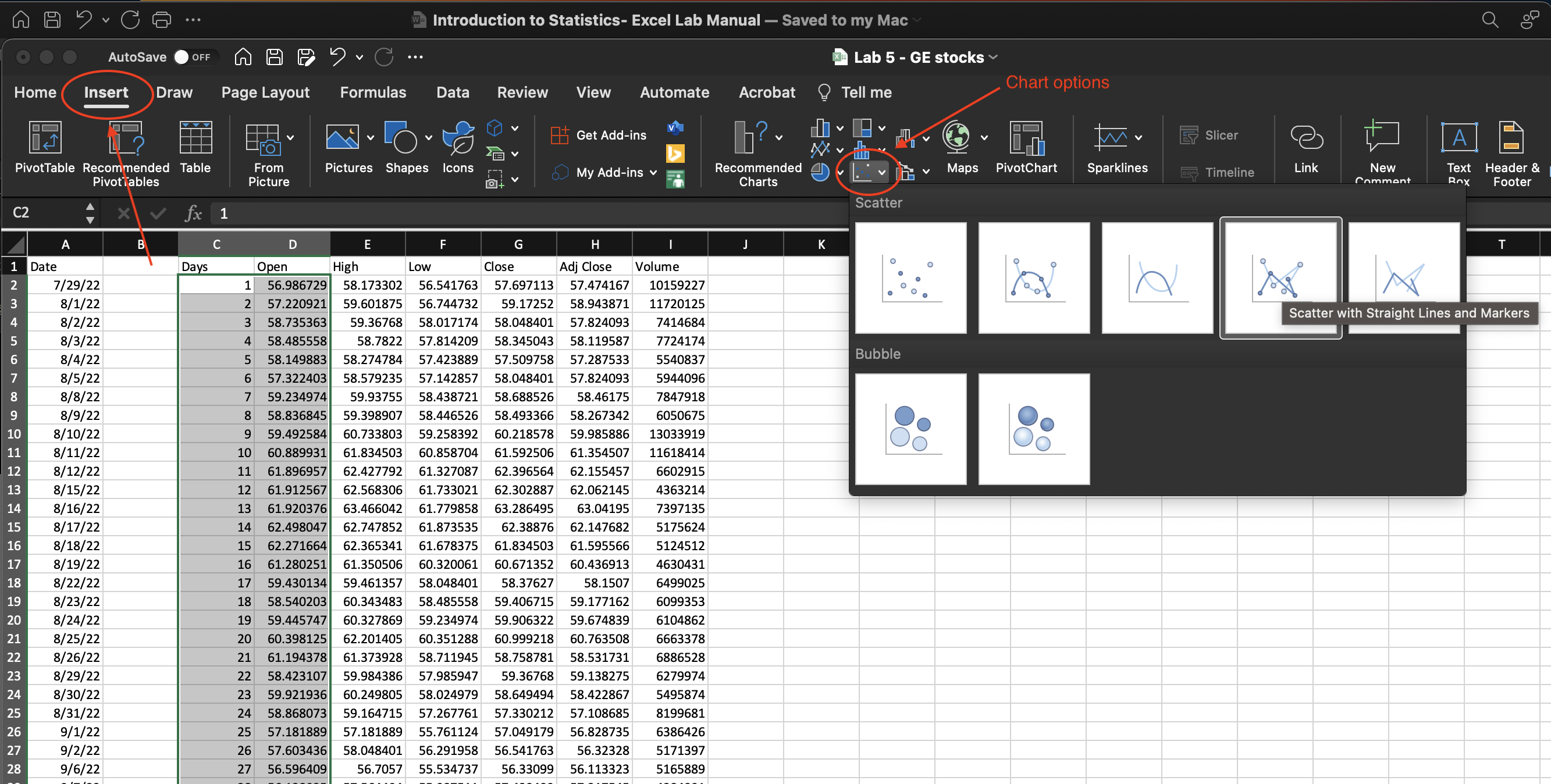 A screenshot of the chart options.