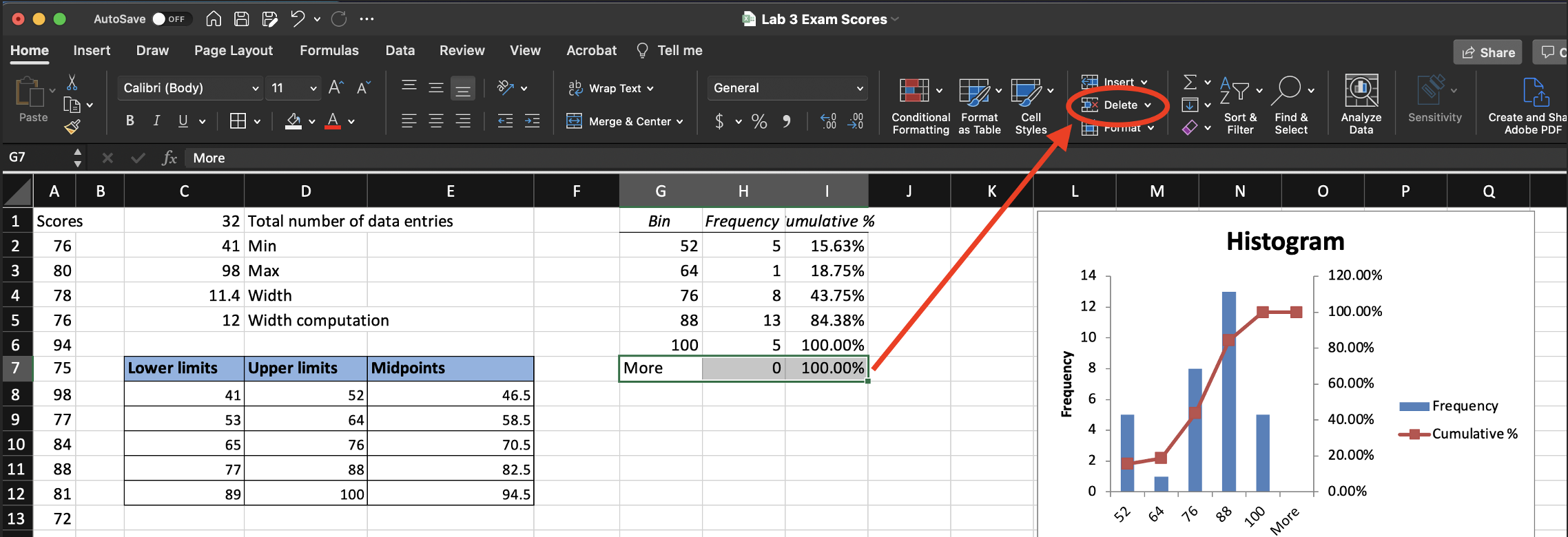 A screenshot showing how to delete the row labeled More.