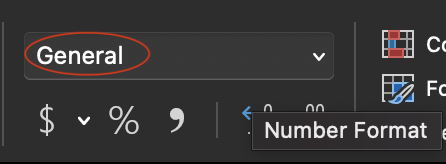 A screenshot of the Numbers ribbon in the Home tab.