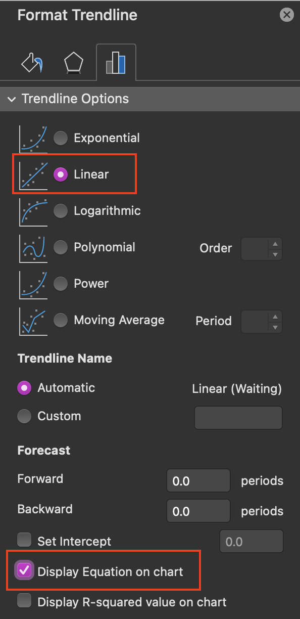 Trendline options.