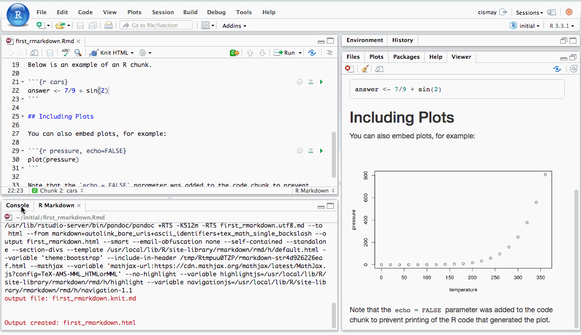 Forgetting to copy from Console to R chunk