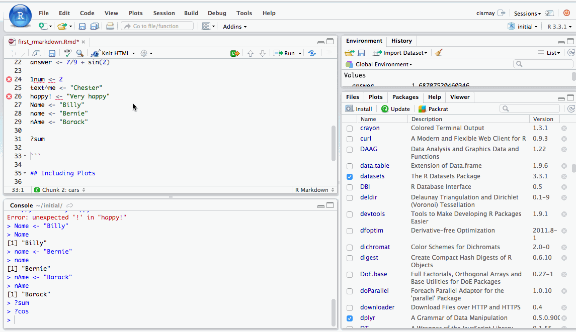 Errors in an R Markdown file