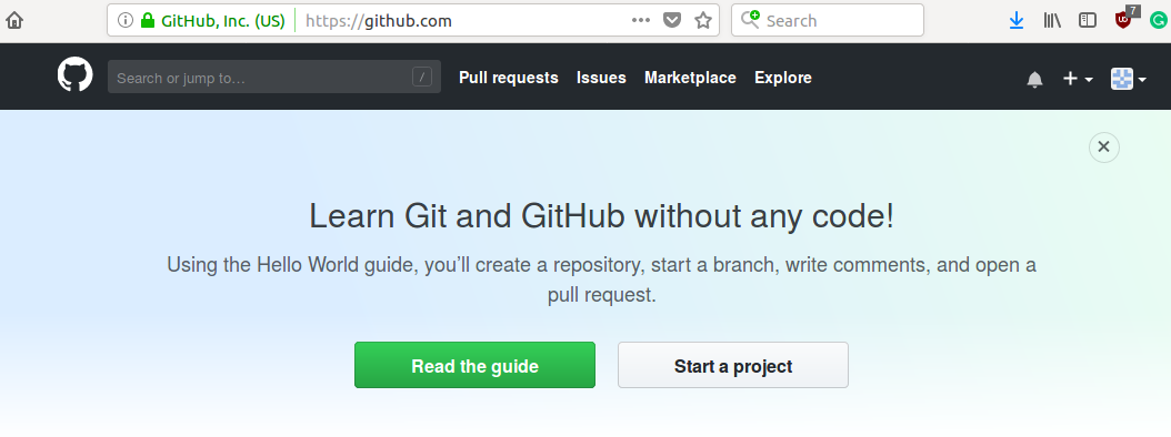 Para empezar un projecto en github, debes presionar Start a project en tu página de inicio