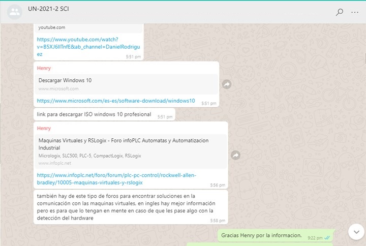 Interacción en grupo de WhatsApp para ofrecer apoyo en el curso <br> Fuente: Elaboración propia