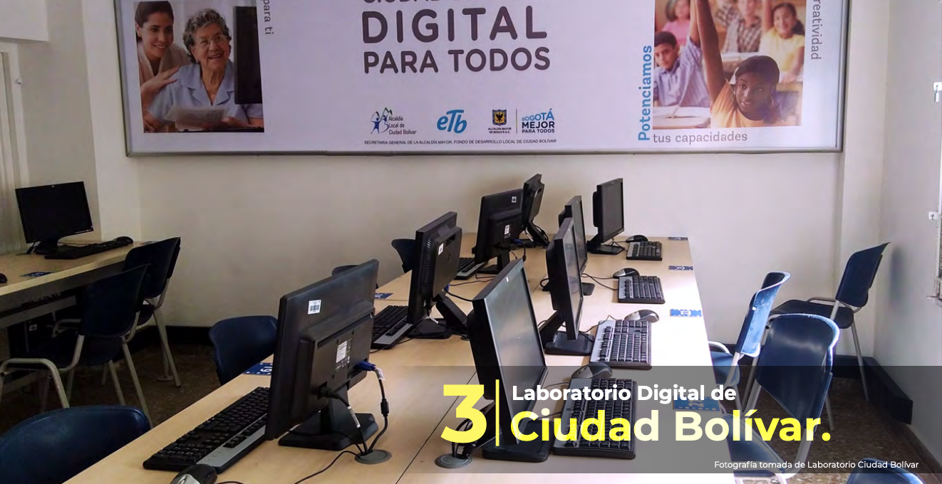 Laboratorio digital de la localidad de Ciudad Bolívar <br> Fuente: Foto tomada el 21 de noviembre de 2022 de la página 26 del documento *Red de laboratorios digitales de Bogotá*, disponible en https://tic.bogota.gov.co/documentos/red-laboratorios-digitales-bogotá