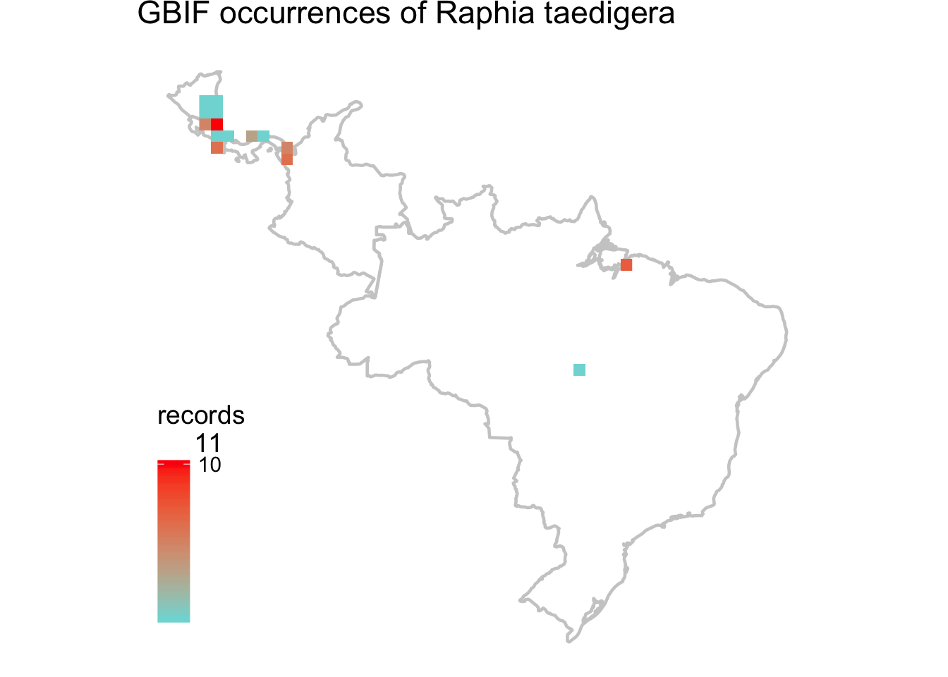 Records of Raphia taedigera present in the Global Biodiversity Information Facility