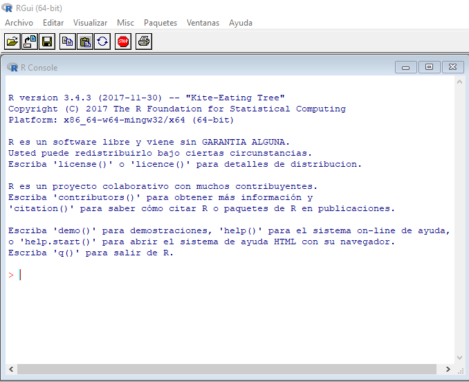 Interfaz del software R, en su versión básica