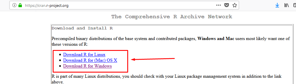 Página de descarga de installers de R para distintos sistemas operativos
