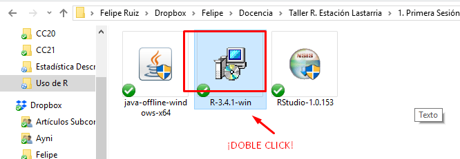 Ejecución del installer de R para Windows