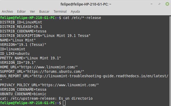 Información del sistema operativo, desde la consola de Linux