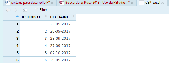 Hoja de identificación de respondientes cargada como base de datos