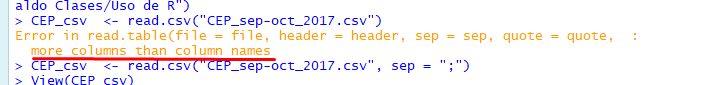 Mensaje de error al leer archivo CSV