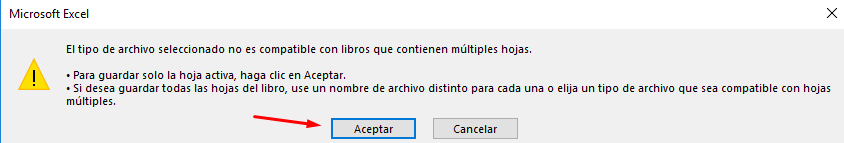 Advertencia al guardar en formato CSV