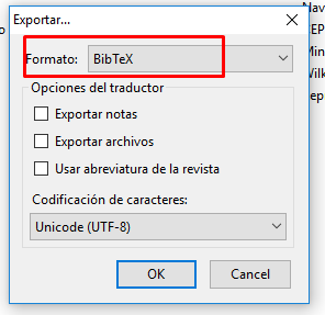 Elección de formato ".bibtex"