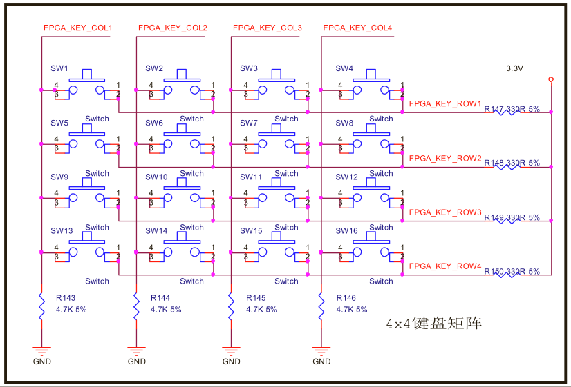 4X4矩阵键盘原理图