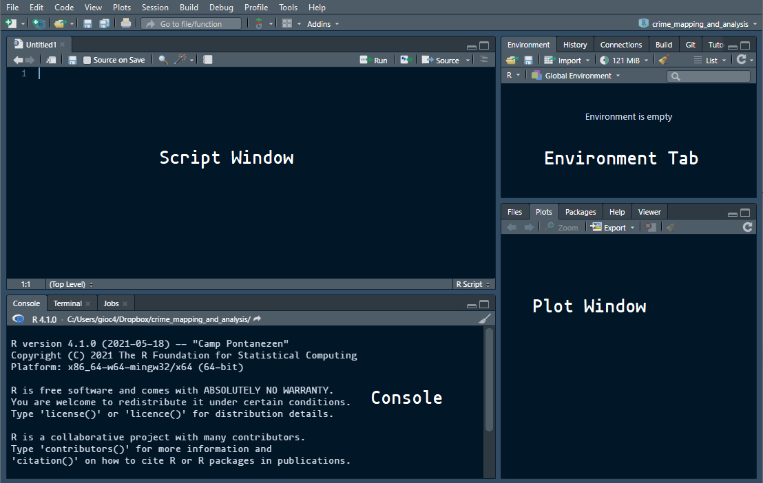 RStudio interface and windows