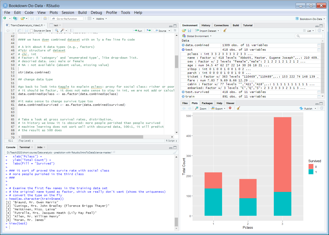 Screen capture of RStudio with integrated R code developemtn environment