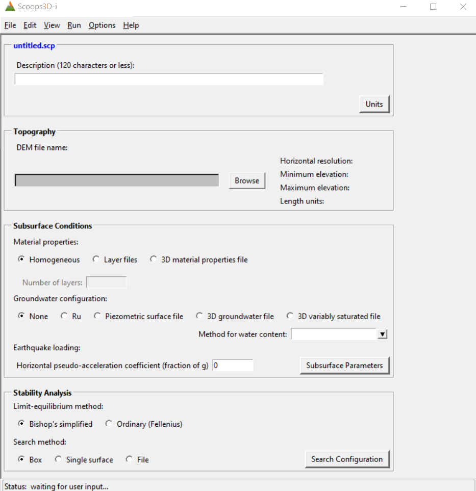 schermata iniziale del software Scoops3D