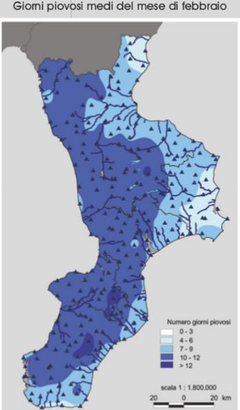 Distribuzione medie mensili delle aree più piovose, misurate negli anni dal 1921 al 2000. ArpaCal www.arpacal.it