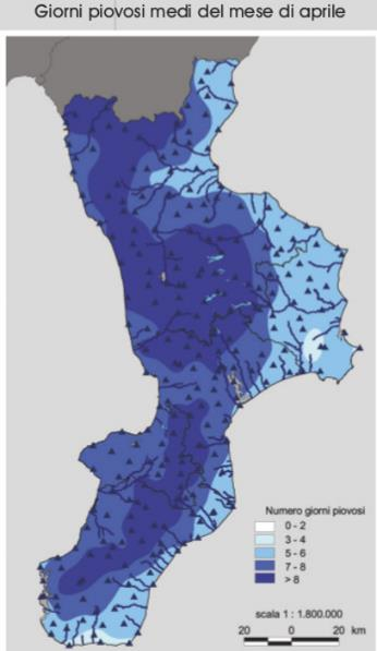 Distribuzione medie mensili delle aree più piovose, misurate negli anni dal 1921 al 2000. ArpaCal www.arpacal.it