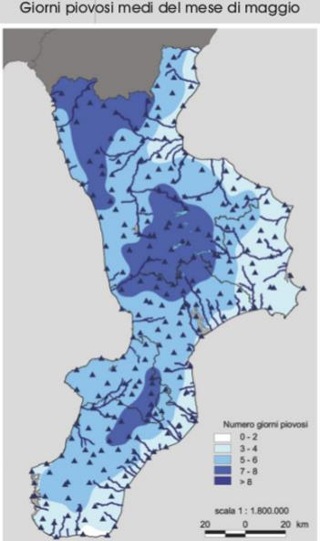 Distribuzione medie mensili delle aree più piovose, misurate negli anni dal 1921 al 2000. ArpaCal www.arpacal.it