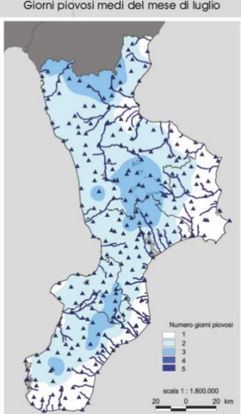 Distribuzione medie mensili delle aree più piovose, misurate negli anni dal 1921 al 2000. ArpaCal www.arpacal.it