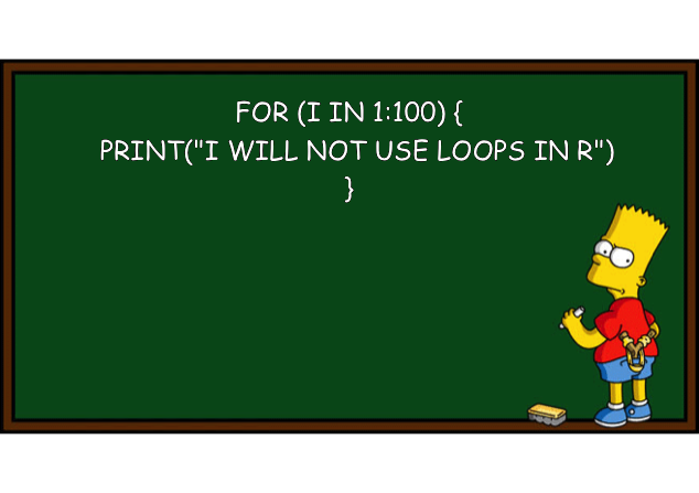 Avoiding iteration by a for loop. Do you see the irony in this image? (Image based on this post on the Learning Machines blog and created by the R package meme.)