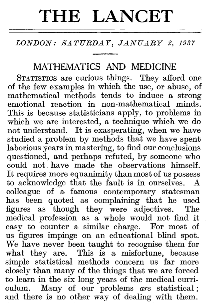 First sentences of an editorial in The Lancet (1937).