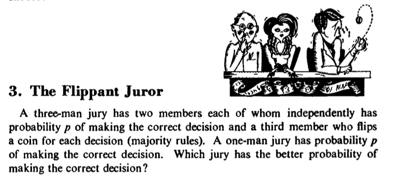 The flippant juror puzzle (i.e., Puzzle 3 by Mosteller, 1965).