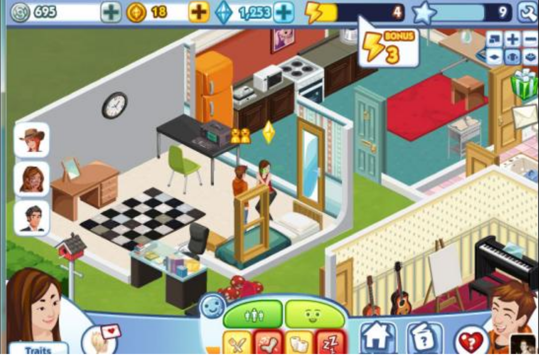 The Sims Social is a real-life simulation game in which people customize and nurture artificial alter egos and observe and influence their behavior. (Image from EA: The Sims.)