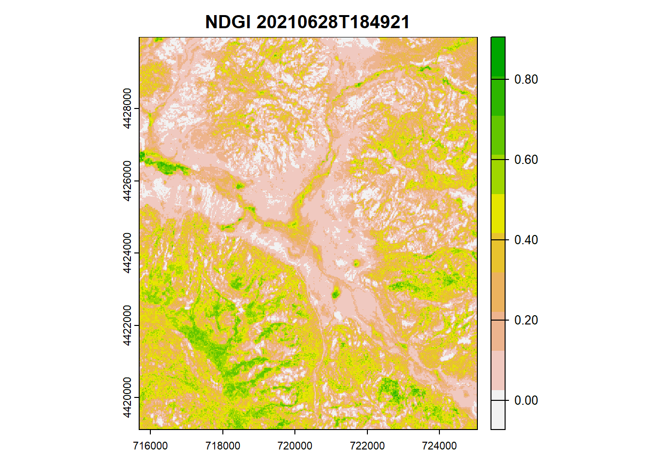 NDGI from Sentinel-2 image, 20210628.