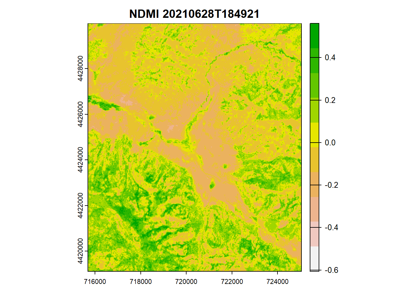 NDMI from Sentinel-2 image, 20210628