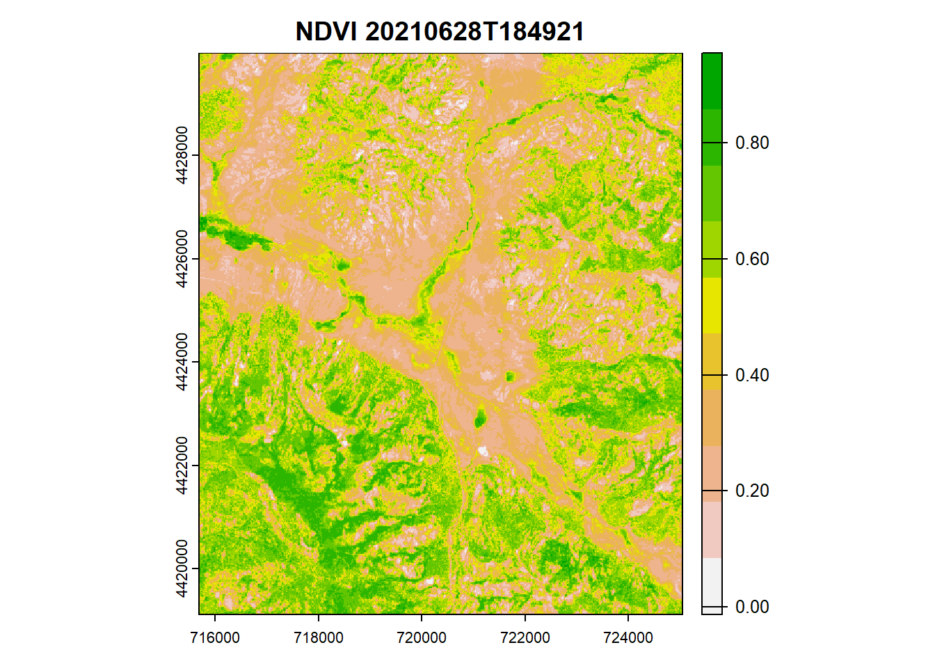 NDVI from Sentinel-2 image, 20210628.