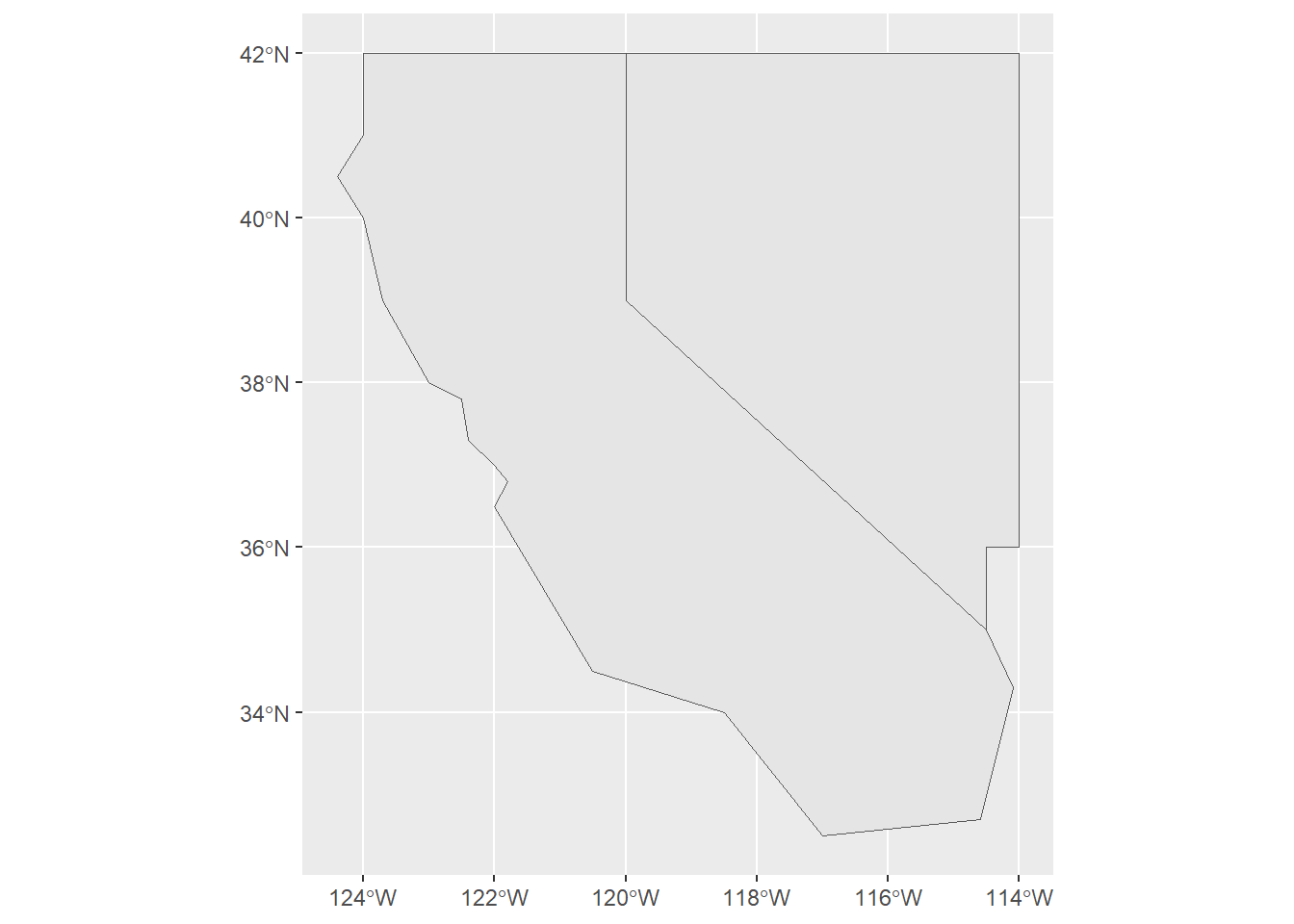 A simple ggplot2 map built from scratch with hard-coded data as simple feature columns