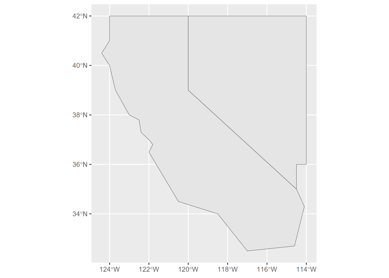 A simple ggplot2 map built from scratch with hard-coded data as simple feature columns